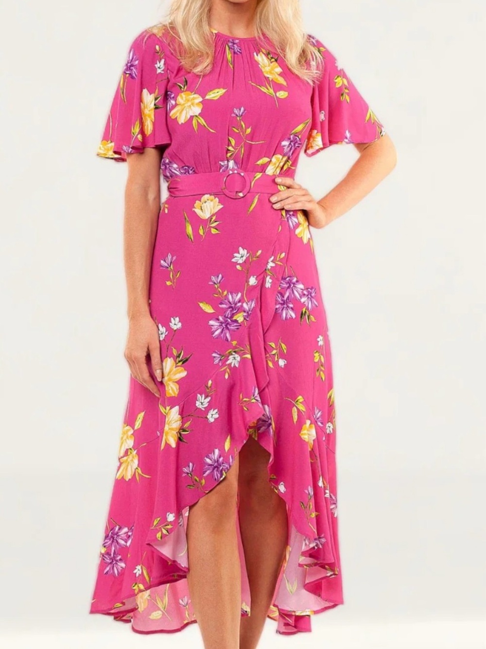 French Connection GUC Fuchsia Floral High-Low (no belt) Dress Size 2-
PTP 16